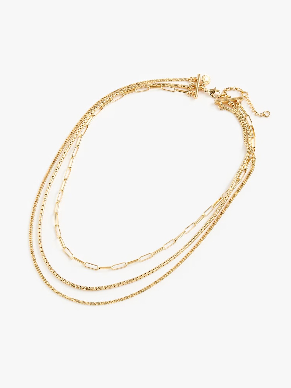 NWT J. Crew Rich Gold Tone Layered Chain necklace Multi-Strand Mixed Link CS045